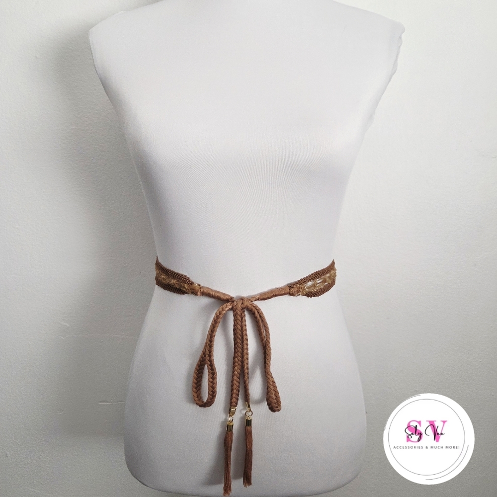 Brown Embroidery Belt with Tassels
